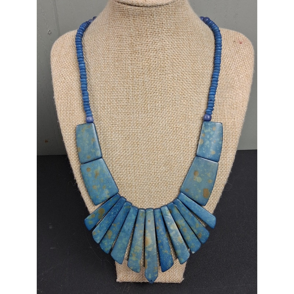 Blue Stones Lapis Lazuli Bib Necklace BOHO Ethnic Chunky Statement UNIQUE